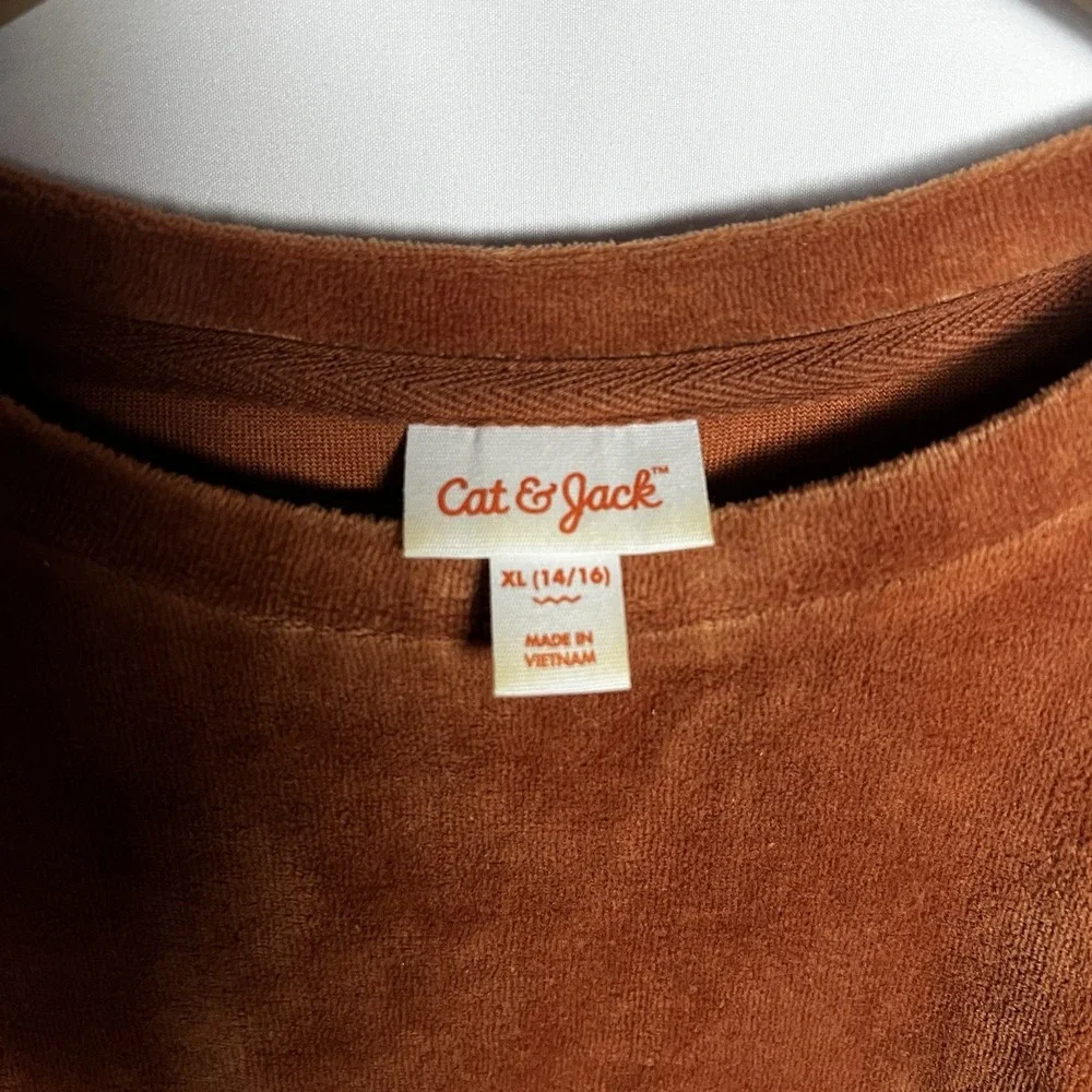 Cat & Jack Shirt Girls Sz XL Rust Orange Velvet Boat Neck Long Sleeve Blouse Top